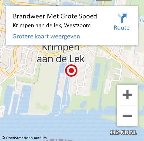 Locatie op kaart van de 112 melding: Brandweer Met Grote Spoed Naar Krimpen aan de lek, Westzoom op 3 september 2016 13:23