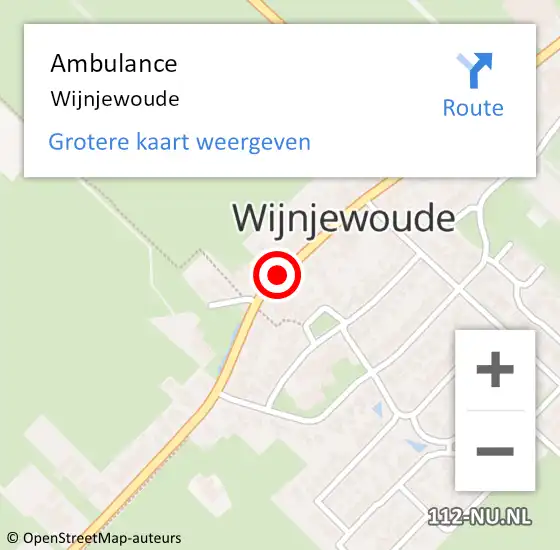 Locatie op kaart van de 112 melding: Ambulance Wijnjewoude op 3 september 2016 13:27