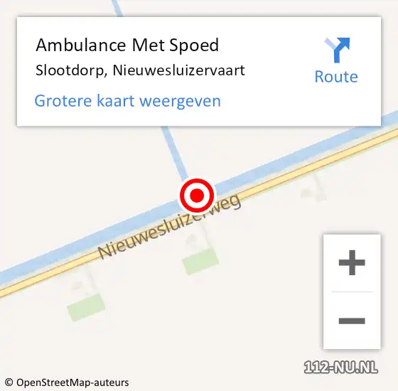 Locatie op kaart van de 112 melding: Ambulance Met Spoed Naar Slootdorp, Nieuwesluizervaart op 3 september 2016 13:37