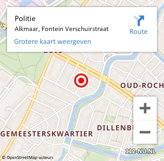 Locatie op kaart van de 112 melding: Politie Alkmaar, Fontein Verschuirstraat op 3 september 2016 14:54