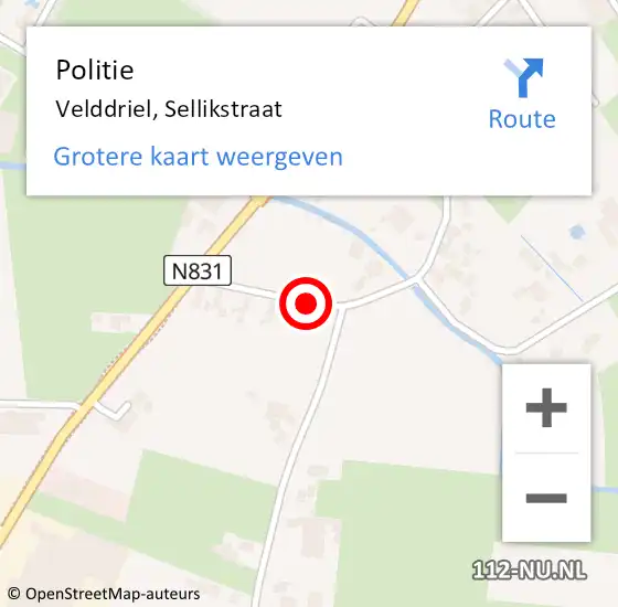 Locatie op kaart van de 112 melding: Politie Velddriel, Sellikstraat op 3 september 2016 14:55