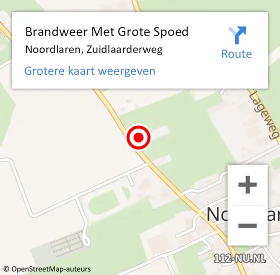 Locatie op kaart van de 112 melding: Brandweer Met Grote Spoed Naar Noordlaren, Zuidlaarderweg op 3 september 2016 15:06