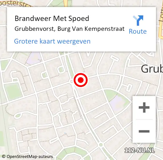 Locatie op kaart van de 112 melding: Brandweer Met Spoed Naar Grubbenvorst, Burg Van Kempenstraat op 3 september 2016 15:54