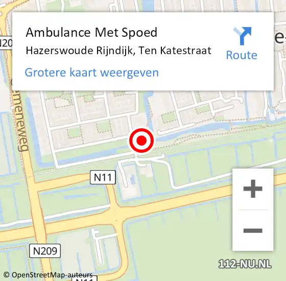 Locatie op kaart van de 112 melding: Ambulance Met Spoed Naar Hazerswoude-Rijndijk, Ten Katestraat op 3 september 2016 16:01