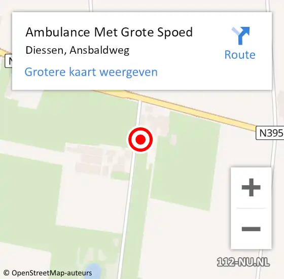 Locatie op kaart van de 112 melding: Ambulance Met Grote Spoed Naar Diessen, Ansbaldweg op 3 september 2016 16:51