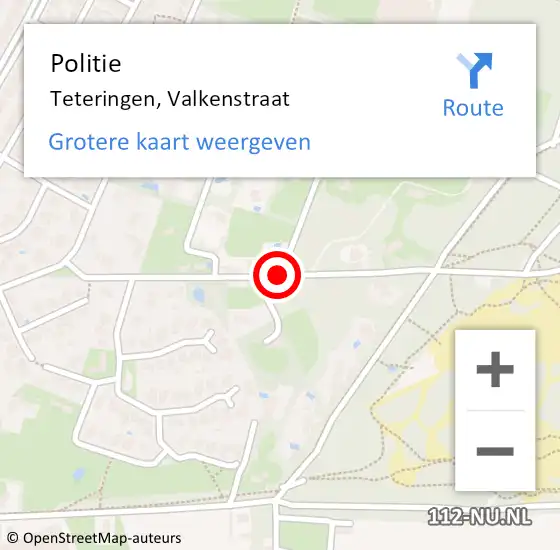 Locatie op kaart van de 112 melding: Politie Teteringen, Valkenstraat op 3 september 2016 16:51