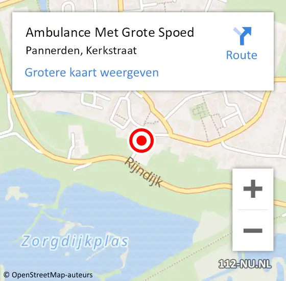 Locatie op kaart van de 112 melding: Ambulance Met Grote Spoed Naar Pannerden, Kerkstraat op 3 september 2016 16:58
