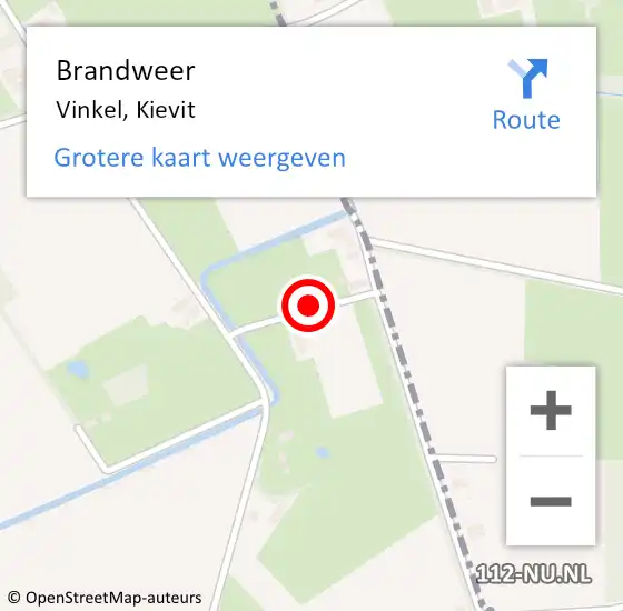 Locatie op kaart van de 112 melding: Brandweer Vinkel, Kievit op 3 september 2016 17:15