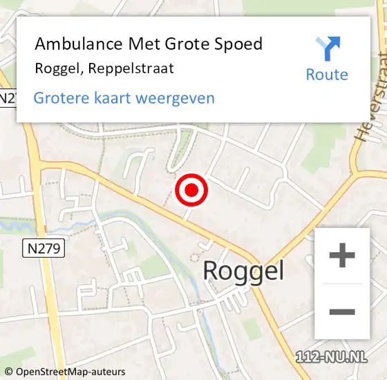 Locatie op kaart van de 112 melding: Ambulance Met Grote Spoed Naar Roggel, Reppelstraat op 3 september 2016 19:05