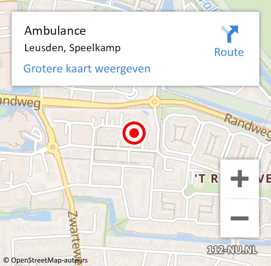 Locatie op kaart van de 112 melding: Ambulance Leusden, Speelkamp op 3 september 2016 19:46