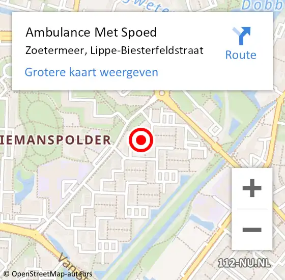 Locatie op kaart van de 112 melding: Ambulance Met Spoed Naar Zoetermeer, Lippe-Biesterfeldstraat op 3 september 2016 20:11