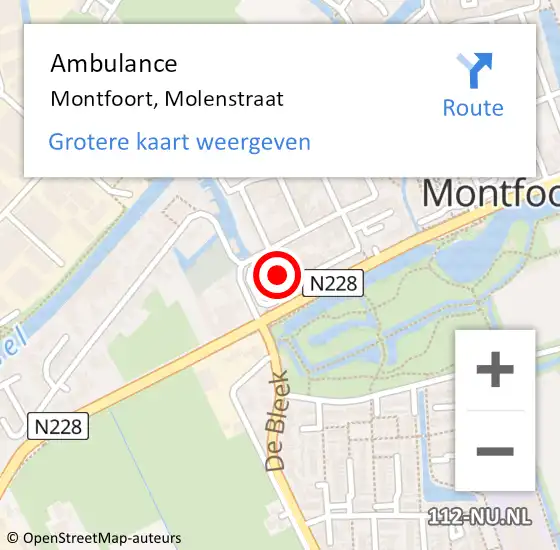 Locatie op kaart van de 112 melding: Ambulance Montfoort, Molenstraat op 3 september 2016 20:25