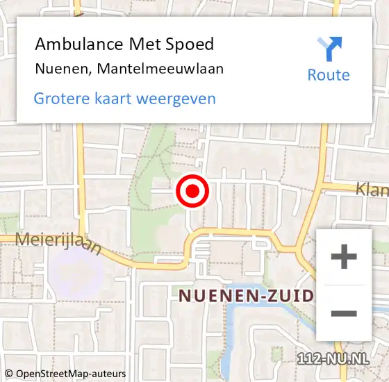 Locatie op kaart van de 112 melding: Ambulance Met Spoed Naar Nuenen, Mantelmeeuwlaan op 3 september 2016 20:38