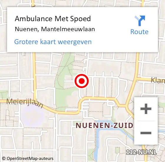 Locatie op kaart van de 112 melding: Ambulance Met Spoed Naar Nuenen, Mantelmeeuwlaan op 3 september 2016 20:39