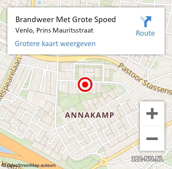 Locatie op kaart van de 112 melding: Brandweer Met Grote Spoed Naar Venlo, Prins Mauritsstraat op 3 september 2016 20:59