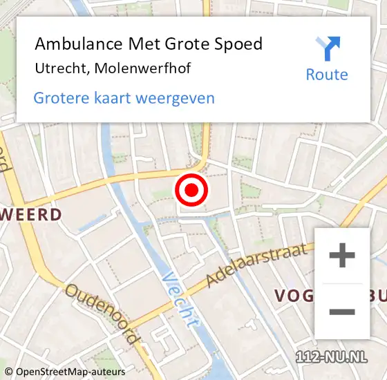 Locatie op kaart van de 112 melding: Ambulance Met Grote Spoed Naar Utrecht, Molenwerfhof op 3 september 2016 21:17