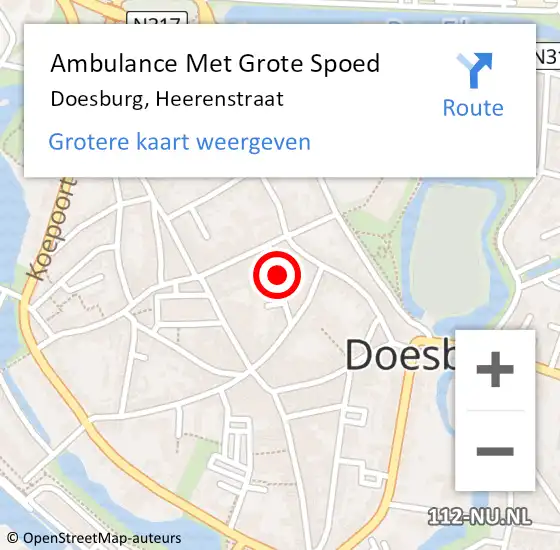 Locatie op kaart van de 112 melding: Ambulance Met Grote Spoed Naar Doesburg, Heerenstraat op 3 september 2016 21:37