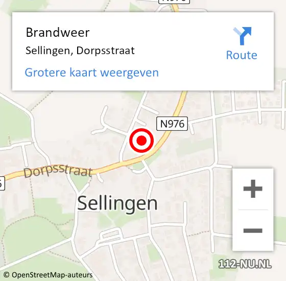 Locatie op kaart van de 112 melding: Brandweer Sellingen, Dorpsstraat op 3 september 2016 22:56