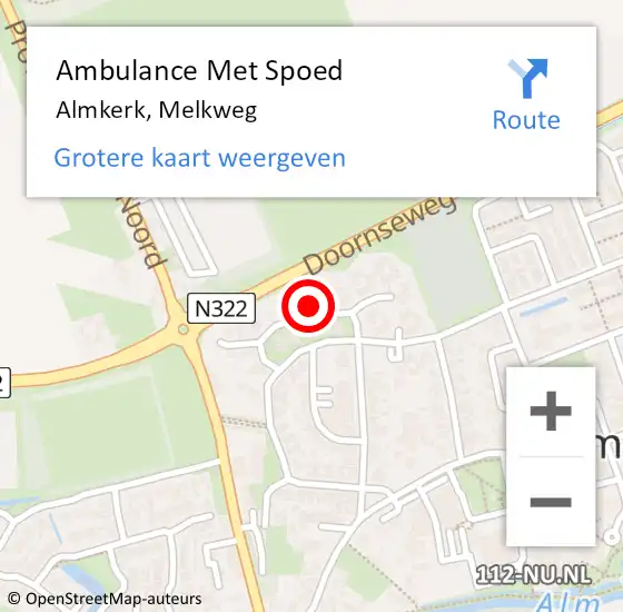 Locatie op kaart van de 112 melding: Ambulance Met Spoed Naar Almkerk, Melkweg op 4 september 2016 01:54