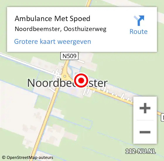 Locatie op kaart van de 112 melding: Ambulance Met Spoed Naar Noordbeemster, Oosthuizerweg op 4 september 2016 03:09