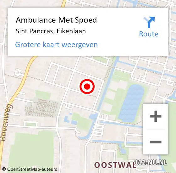 Locatie op kaart van de 112 melding: Ambulance Met Spoed Naar Sint Pancras, Eikenlaan op 4 september 2016 06:07