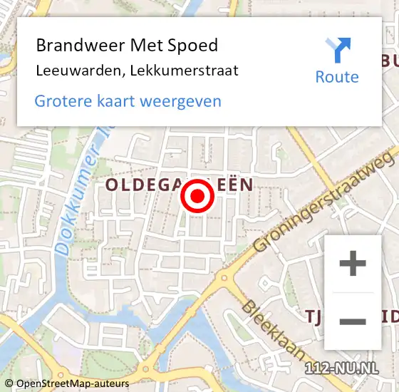 Locatie op kaart van de 112 melding: Brandweer Met Spoed Naar Leeuwarden, Lekkumerstraat op 4 september 2016 06:16