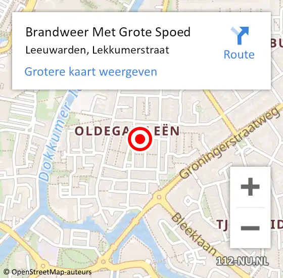 Locatie op kaart van de 112 melding: Brandweer Met Grote Spoed Naar Leeuwarden, Lekkumerstraat op 4 september 2016 06:44