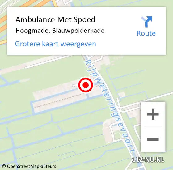 Locatie op kaart van de 112 melding: Ambulance Met Spoed Naar Hoogmade, Blauwpolderkade op 4 september 2016 07:22