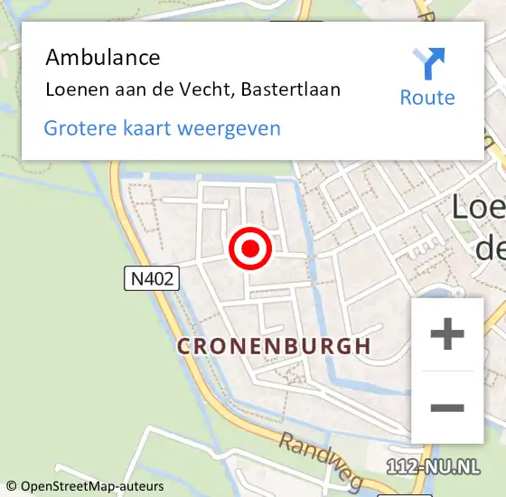 Locatie op kaart van de 112 melding: Ambulance Loenen aan de Vecht, Bastertlaan op 4 september 2016 09:15