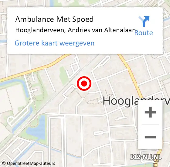 Locatie op kaart van de 112 melding: Ambulance Met Spoed Naar Hooglanderveen, Andries van Altenalaan op 4 september 2016 09:42