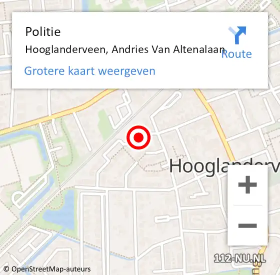 Locatie op kaart van de 112 melding: Politie Hooglanderveen, Andries Van Altenalaan op 4 september 2016 09:44