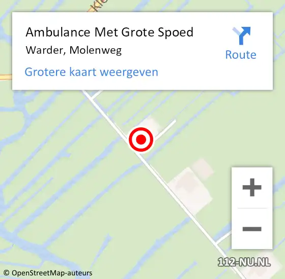 Locatie op kaart van de 112 melding: Ambulance Met Grote Spoed Naar Warder, Molenweg op 4 september 2016 10:38