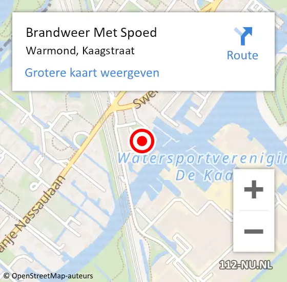 Locatie op kaart van de 112 melding: Brandweer Met Spoed Naar Warmond, Kaagstraat op 4 september 2016 11:01