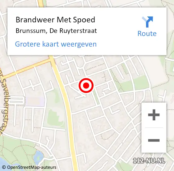 Locatie op kaart van de 112 melding: Brandweer Met Spoed Naar Brunssum, De Ruyterstraat op 4 september 2016 11:23