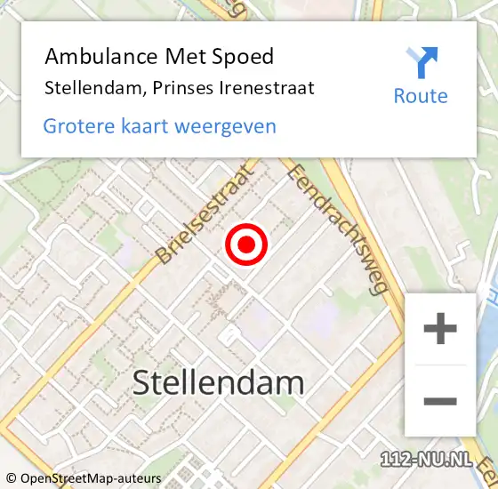 Locatie op kaart van de 112 melding: Ambulance Met Spoed Naar Stellendam, Prinses Irenestraat op 4 september 2016 12:16