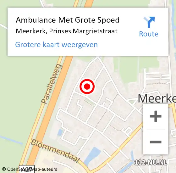 Locatie op kaart van de 112 melding: Ambulance Met Grote Spoed Naar Meerkerk, Prinses Margrietstraat op 4 september 2016 15:46