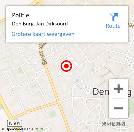 Locatie op kaart van de 112 melding: Politie Den Burg, Jan Dirksoord op 4 september 2016 16:14