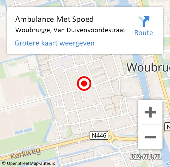 Locatie op kaart van de 112 melding: Ambulance Met Spoed Naar Woubrugge, Van Duivenvoordestraat op 4 september 2016 16:14