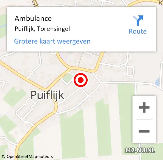 Locatie op kaart van de 112 melding: Ambulance Puiflijk, Torensingel op 4 september 2016 16:47