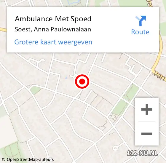 Locatie op kaart van de 112 melding: Ambulance Met Spoed Naar Soest, Anna Paulownalaan op 4 september 2016 16:50