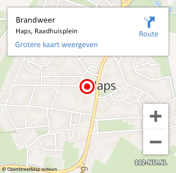 Locatie op kaart van de 112 melding: Brandweer Haps, Raadhuisplein op 4 september 2016 18:51