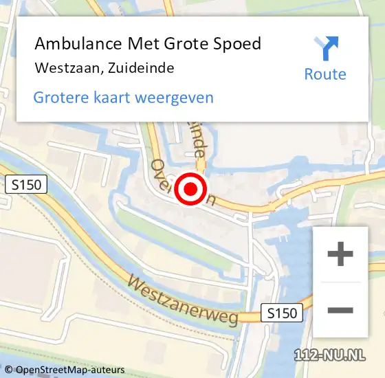 Locatie op kaart van de 112 melding: Ambulance Met Grote Spoed Naar Westzaan, Zuideinde op 4 september 2016 19:09