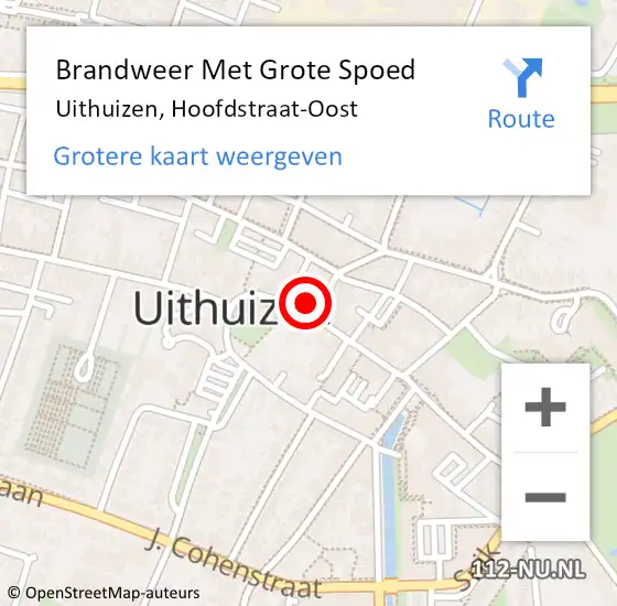 Locatie op kaart van de 112 melding: Brandweer Met Grote Spoed Naar Uithuizen, Hoofdstraat-Oost op 4 september 2016 19:13