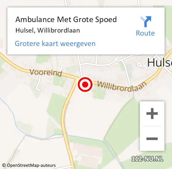 Locatie op kaart van de 112 melding: Ambulance Met Grote Spoed Naar Hulsel, Willibrordlaan op 4 september 2016 19:56