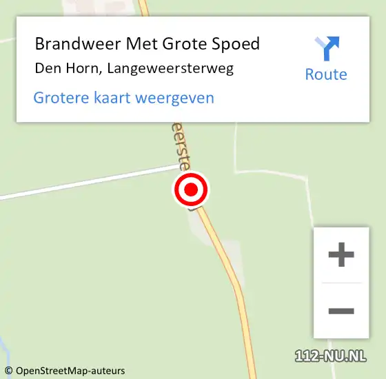 Locatie op kaart van de 112 melding: Brandweer Met Grote Spoed Naar Den Horn, Langeweersterweg op 4 september 2016 20:40