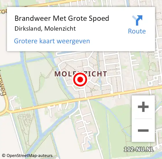 Locatie op kaart van de 112 melding: Brandweer Met Grote Spoed Naar Dirksland, Molenzicht op 5 september 2016 01:13