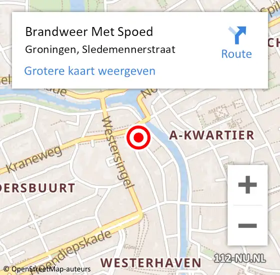 Locatie op kaart van de 112 melding: Brandweer Met Spoed Naar Groningen, Sledemennerstraat op 5 september 2016 01:17