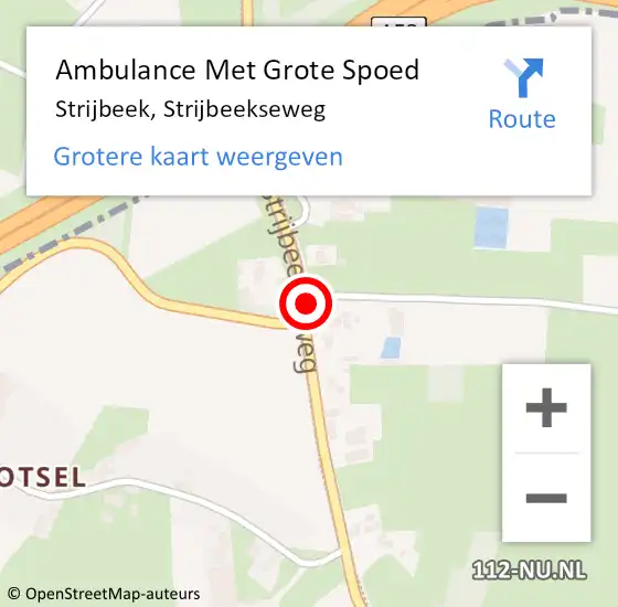 Locatie op kaart van de 112 melding: Ambulance Met Grote Spoed Naar Strijbeek, Strijbeekseweg op 5 september 2016 01:31