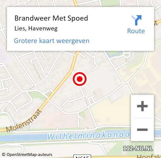 Locatie op kaart van de 112 melding: Brandweer Met Spoed Naar Lies, Havenweg op 5 september 2016 01:56