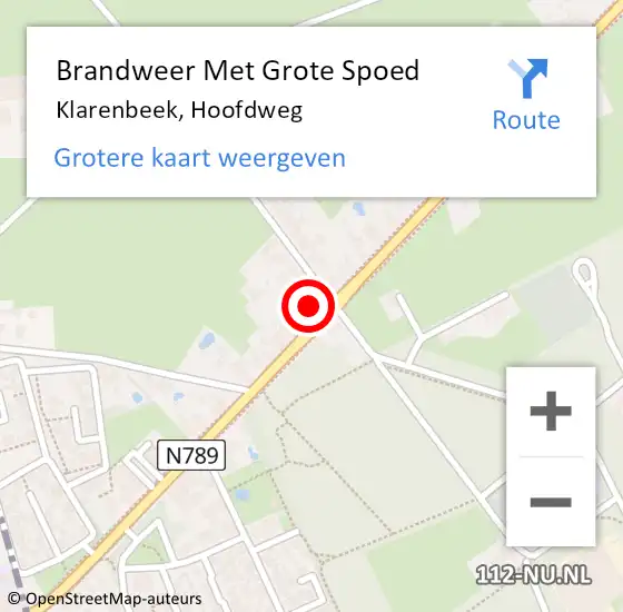 Locatie op kaart van de 112 melding: Brandweer Met Grote Spoed Naar Klarenbeek, Hoofdweg op 5 september 2016 02:08